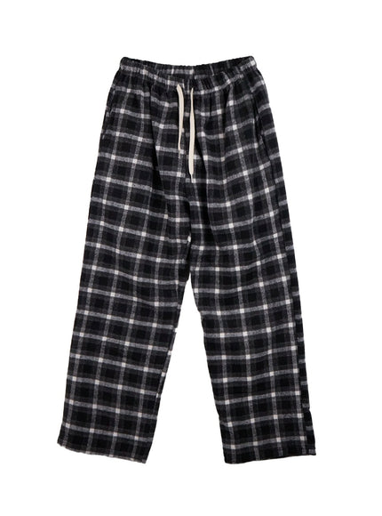 wool-blend-adjustable-checkered-pants-cd416 / Black