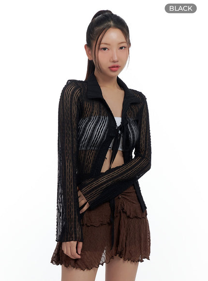 sheer-strap-corset-style-crop-cardigan-cs424 / Black