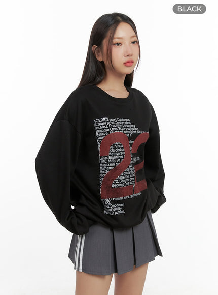 loose-fit-lettering-sweatshirt-co404 / Black