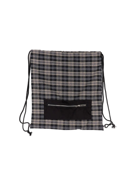checkered-cotton-drawstring-backpack-co521 / Black