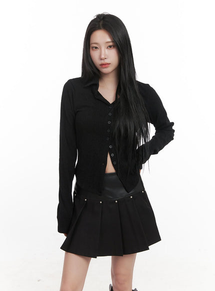 collared-button-up-sweater-cj517 / Black