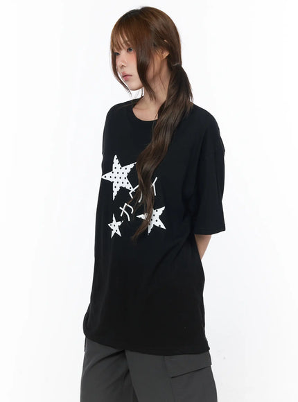 star-print-oversized-tee-cy529 / Black