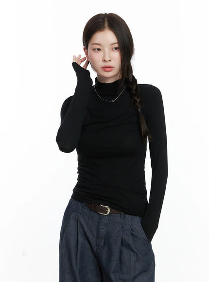 basic-mock-neck-long-sleeve-top-co503 / Black