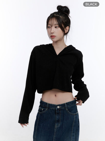 long-sleeve-hooded-crop-top-co418 / Black