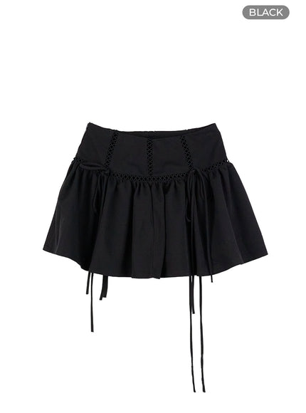 ribbon-flare-mini-skirt-cg402 / Black