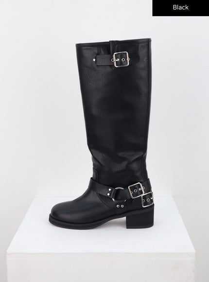 buckle-faux-leather-boots-cn315 / Black