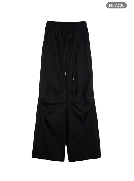 pintuck-string-wide-sweatpants-co404 / Black