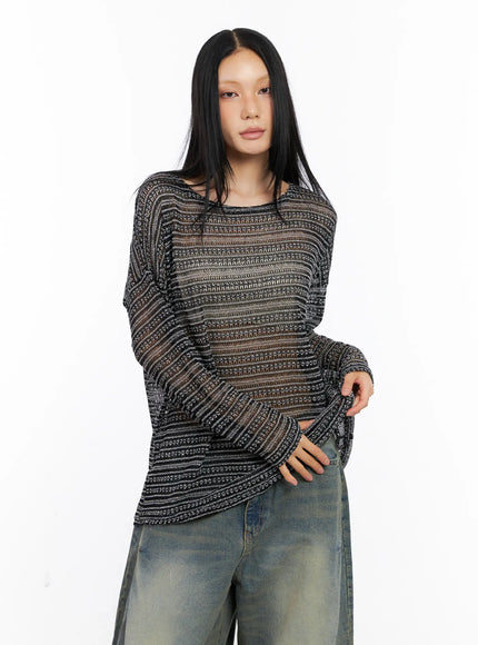 sheer-knit-long-sleeve-tee-cl530 / Black