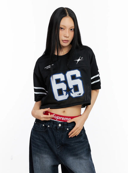 graphic-mesh-cropped-jersey-cl530 / Black