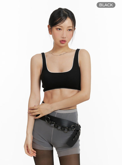 lace-trim-comfy-sports-bra-cm421 / Black