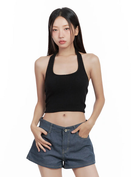 ribbed-halter-crop-top-cl509 / Black