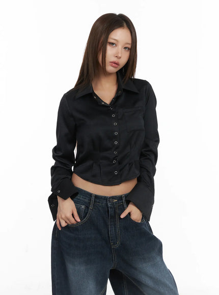 slim-fit-crop-long-sleeve-shirt-cj512 / Black