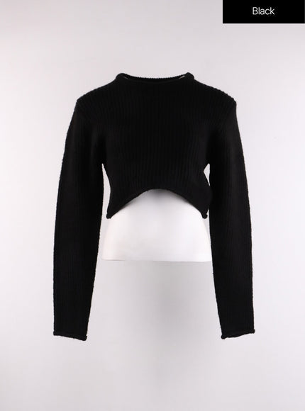 knit-long-sleeve-crop-top-cf405 / Black