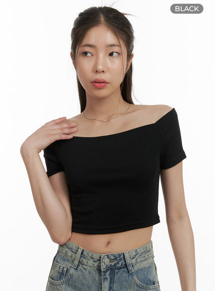 solid-off-shoulder-crop-top-oa429 / Black