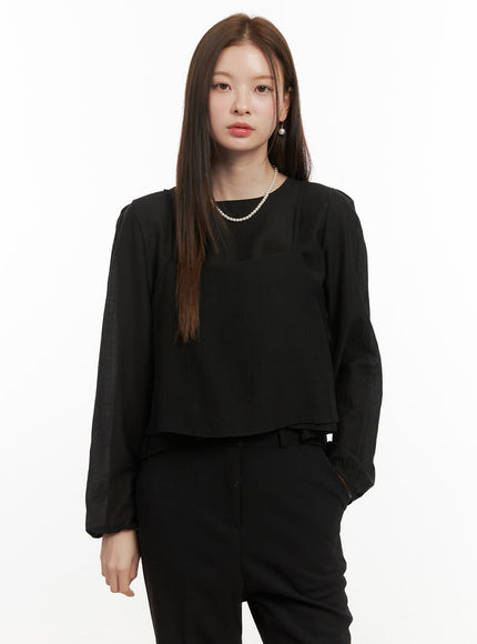 round-neck-layered-blouse-od417 / Black