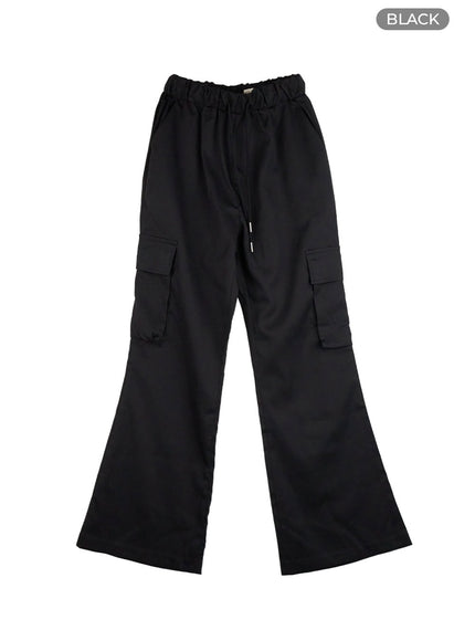 banded-pocket-boot-cut-cargo-pants-os410 / Black