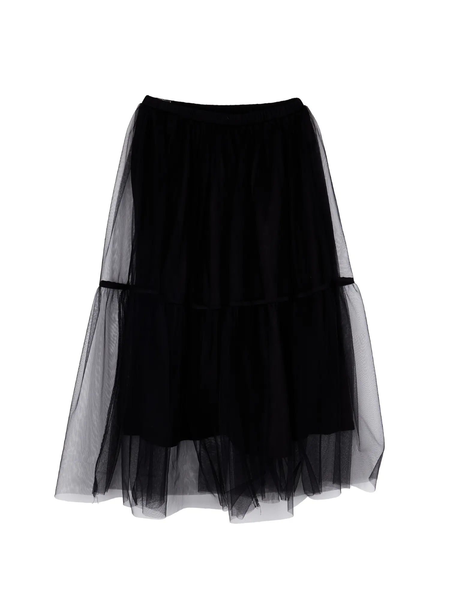 sheer-tiered-tulle-maxi-skirt-ca527 / Black