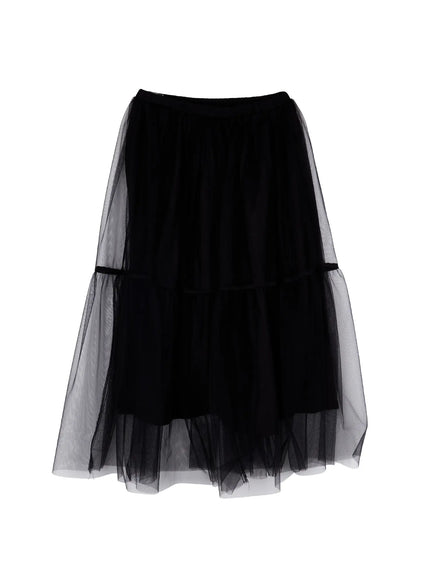 sheer-tiered-tulle-maxi-skirt-ca527 / Black