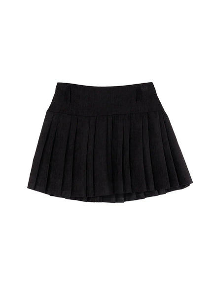 velvet-pleated-mini-skirt-cj506 / Black