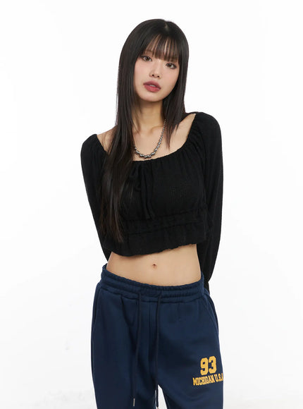 shirred-off-shoulder-long-sleeve-cd519 / Black