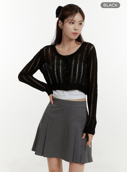 hollow-out-cropped-cardigan-oy409 / Black