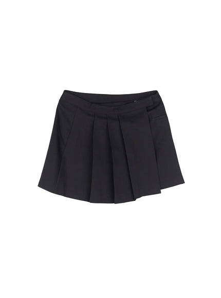 pleated-wrap-mini-skirt-cl515 / Black