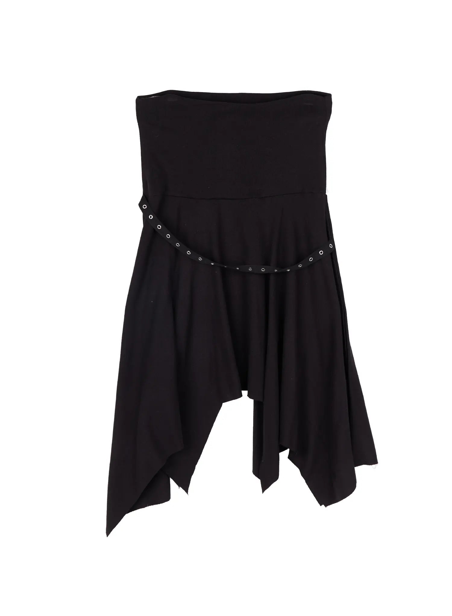 asymmetric-hem-belted-midi-skirt-cy518 / Black