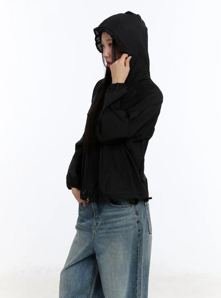 sheer-hooded-zip-up-jacket-cf510 / Black