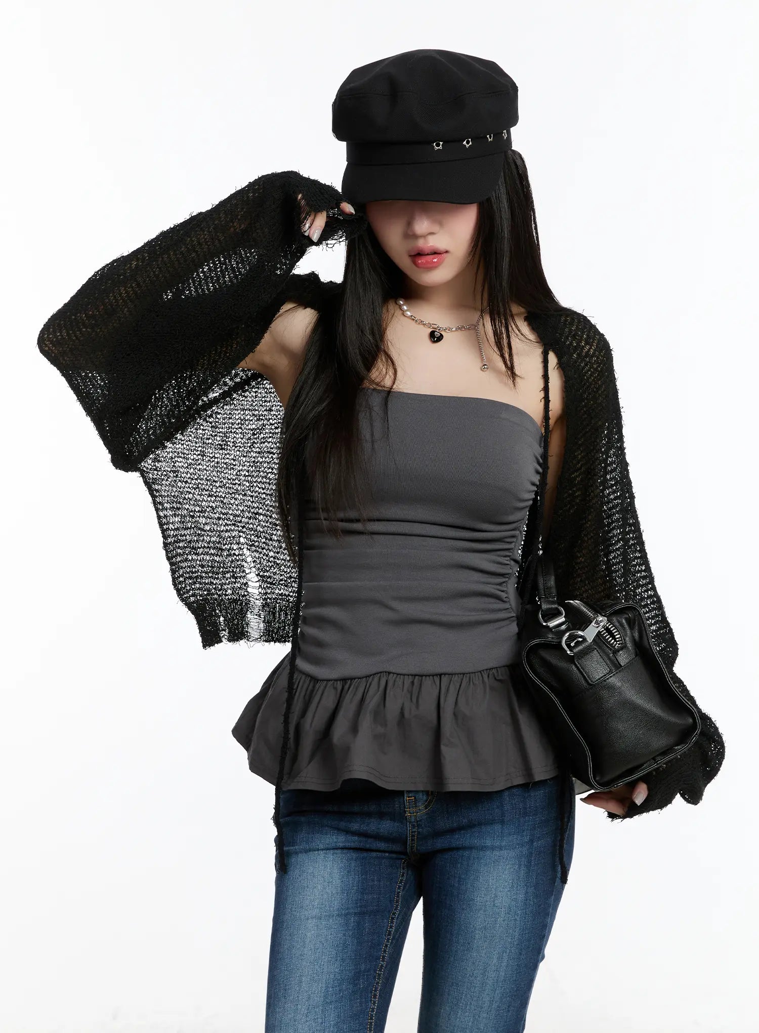 mesh-knit-bolero-jacket-cm511 / Black