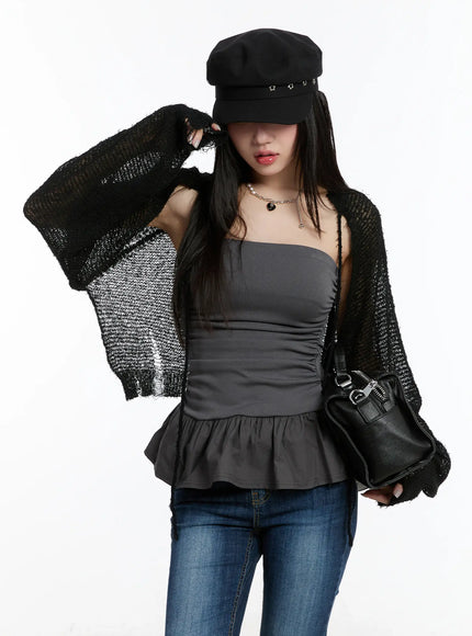 mesh-knit-bolero-jacket-cm511 / Black