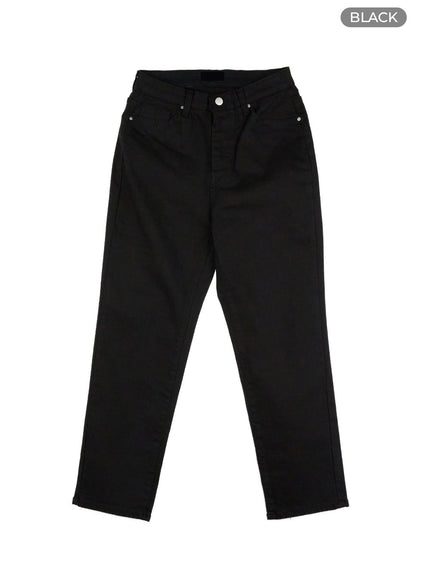 solid-cotton-straight-pants-ol411 / Black