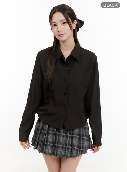 buttoned-basic-collar-crop-blouse-og429 / Black