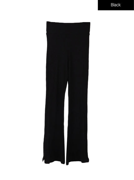 buttoned-bootcut-slim-sweat-pants-cf415 / Black