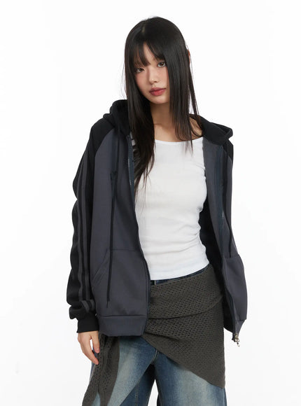 cozy-oversized-fleece-hooded-zip-up-cd518 / Black