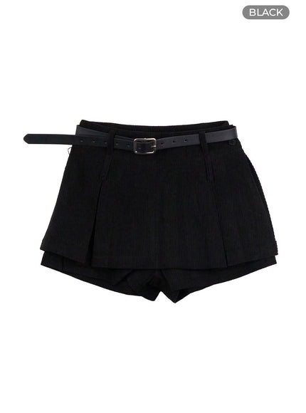 pleated-corduroy-mini-skirt-oo407 / Black