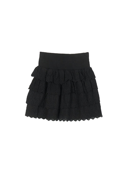 sweet-lace-cotton-mini-skirt-ca511 / Black