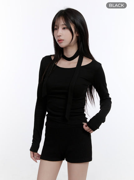 elegant-long-sleeve-muffler-top-co418 / Black