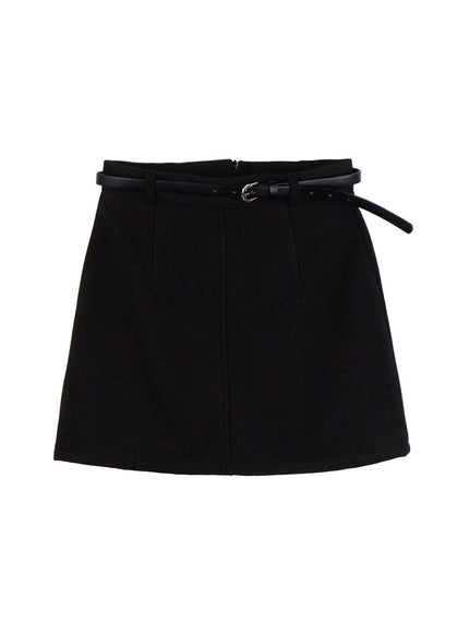 slim-fit-belted-mini-skirt-od412 / Black