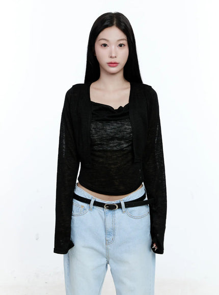 ribbed-knit-cardigan-and-tank-set-cg512 / Black