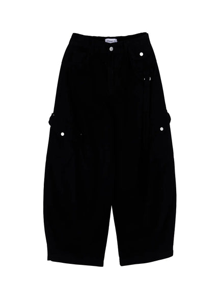 wide-leg-cargo-cotton-pants-cy518 / Black