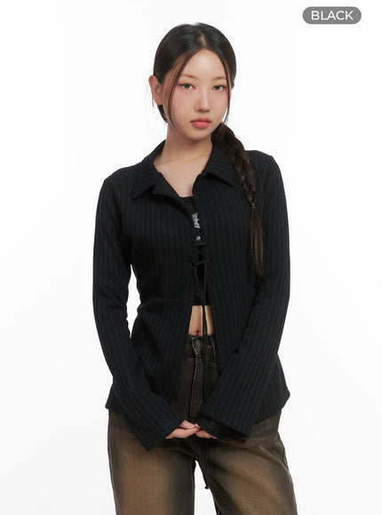 ribbed-string-bliss-long-cardigan-co404 / Black