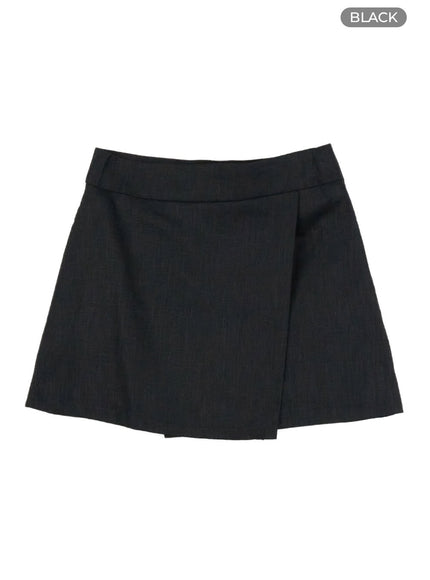 linen-mini-wrap-skirt-ol416 / Black