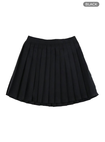 solid-pleated-mini-skirt-oy421 / Black