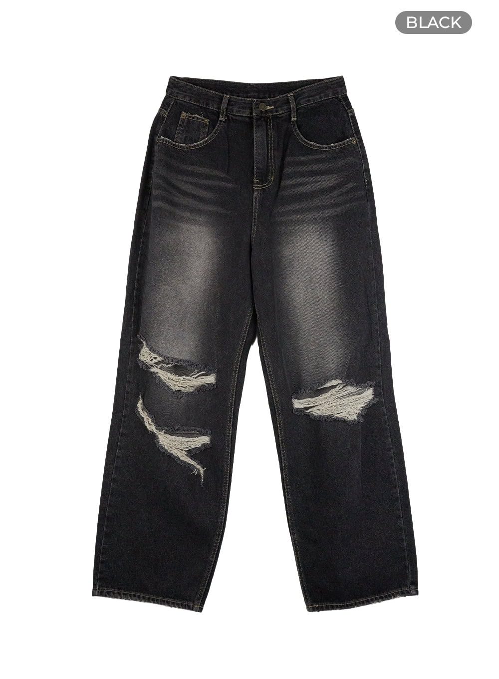 blake-distressed-denim-baggy-jeans-cg427 / Black