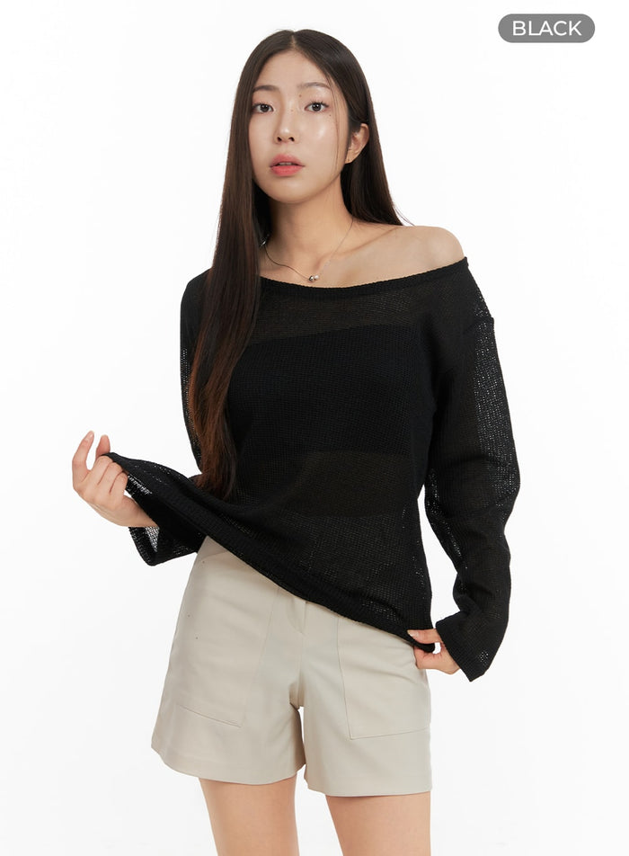 one-shoulder-sheer-sweater-oa429 / Black