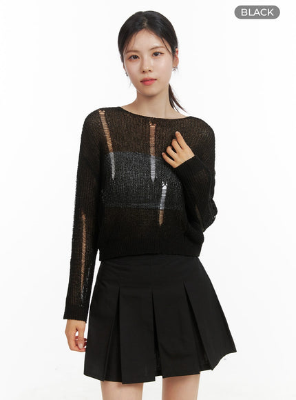 mesh-summer-crop-knit-sweater-oa419 / Black