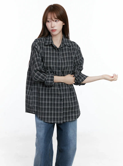 oversized-plaid-button-up-shirt-cs501 / Black