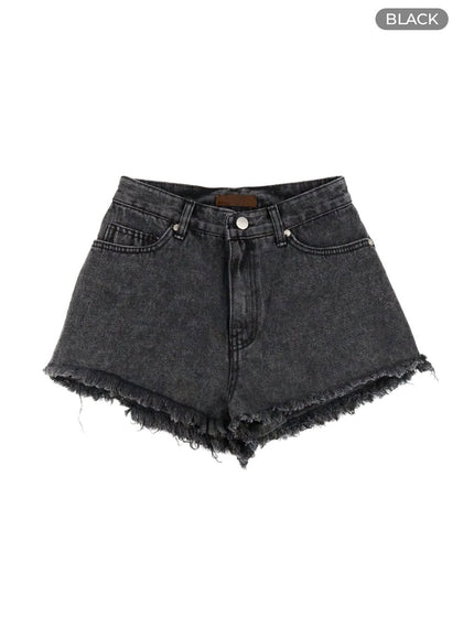 destroyed-hem-denim-shorts-cu421 / Black