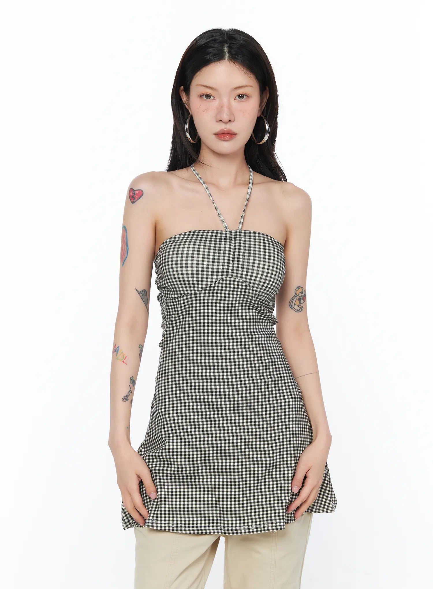 gingham-tube-top-ca524 / Black