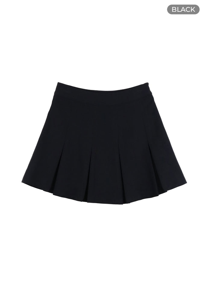 solid-pleated-mini-skirt-oy417 / Black